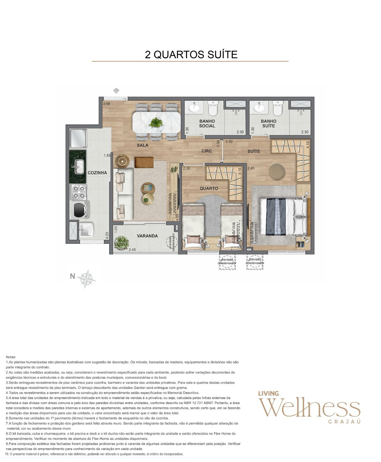 Planta 2 quartos suite 52m²